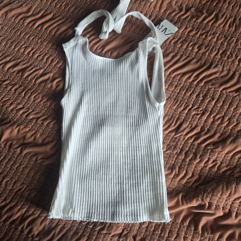 Zara White Ribbed Tank Top - Picture 2 of 3